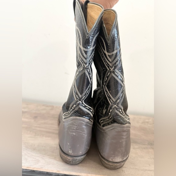 Vtg Tony Lama Two-Tone Cowboy Boots Mens 11B grey Lizard Wingtip GOLD LABEL main image 7